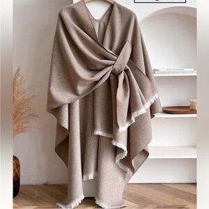 Super Soft Tan Poncho with Fringe